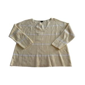 Talbots Plus Yellow White Striped Pima Cotton Ribbed Knit Sweater 1X KH5348